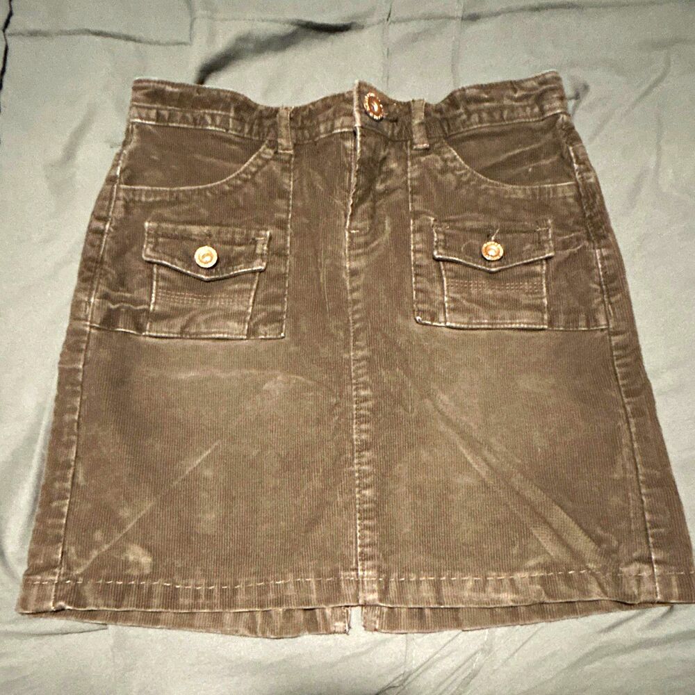 Old Navy Girls-Brown Corduroy, A-Line Knee Skirt, Pockets Button: Size 10